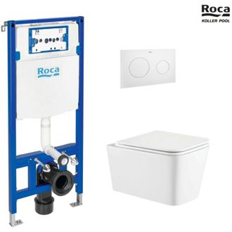 Roca Roca - Bastidor Duplo One Pack Cisterna Empotrada Y Pulsador Pl10 Blanco Mate Con Inodoro Suspendido Trend Con Sistema Vortex