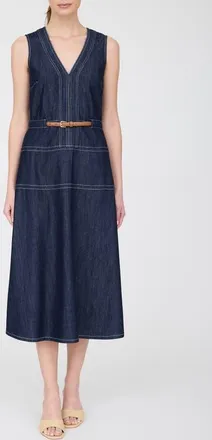 ZOE AND CLAIRE Contrast Stitch Sleeveless Cotton Blend Denim Dress at Nordstrom, Size X-Small