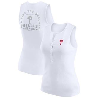 WEAR by Erin Andrews Womens WEAR by Erin Andrews White Philadelphia Phillies Rib-Knit Henley Tank Top at Nordstrom, Size Large