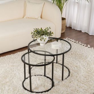Dmora Mesa De Centro Simaxis, Modular, Forma Redonda, Tablero De Vidrio, 60x60x43h Cm, Negro