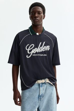 H&M Loose Fit Printed T-shirt in Navy Blue/golden at Nordstrom, Size Xx-Large