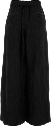 sacai Womens Embroidered Wool Wide-Leg Pant Black Exterior: Pantaloni Trousers