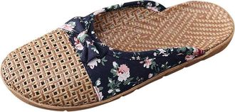 Generic cfpqv Closed Sandals, Womens Summer Linen Slippers, Lightweight Flat Slippers, Non-Slip Mules, Summer Shoes, Slides, Hollow Out Slippers, Linen Shoes,