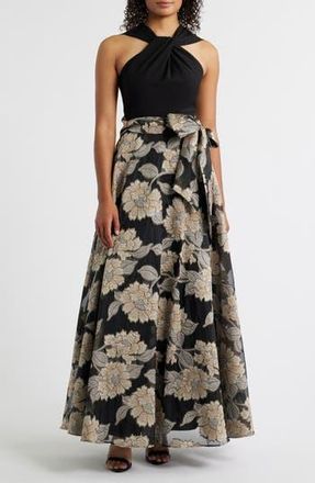 Eliza J Twist Neck Sleeveless Gown in Black Champa at Nordstrom Rack, Size 10