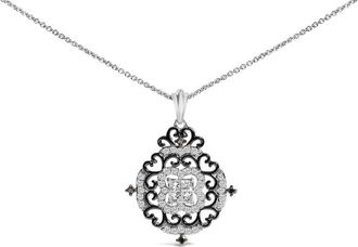 House of Brilliance Black Rhodium Plated Sterling Silver 3/4 Cttw Diamond Ornate Medallion Pendant Necklace