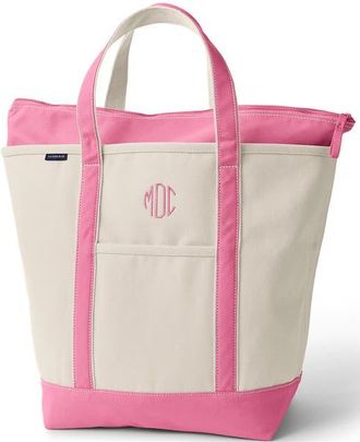 Lands End Zip Top Canvas Tote Bag in Natural/fresh Pink at Nordstrom, Size X-Large