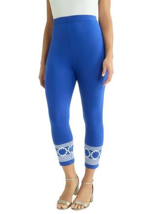 Jessica London Everyday Stretch Cotton Capri Legging in Dark Sapphire Circle Border at Nordstrom, Size 40