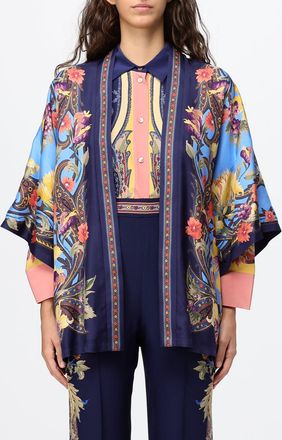 Etro Lightweight Jacket in Pure Silk with Paisley Print and Short Sleeves