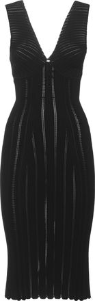 Elisabetta Franchi Ribbed Viscose Midi Dress With Scalloped Hem And Metal Logo