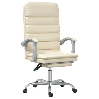 vidaXL Silla De Oficina Reclinable Masaje Cuero Sint&eacute;tico Color Crema Vidaxl