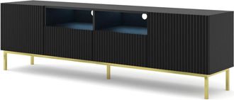 AC-D&eacute;co Mueble Tv Ravenna B 200 2d2s Negro Mate Con Marco Dorado