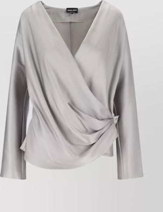 Giorgio Armani draped v neck button detail top