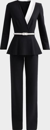 La Petite Robe Di Chiara Boni Hollis Mix-Media Peplum Jumpsuit