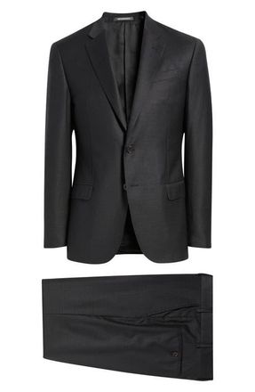 Emporio Armani Black Microcheck Wool Suit in Solid Black at Nordstrom, Size 38 Us