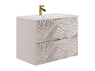 Vente-Unique Mueble de ba&ntilde;o suspendido texturizado con lavabo empotrado - Beige - 80 cm - RINAREL