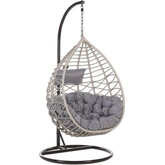 Beliani Beliani - Sedia Sospesa con Cesta di Rattan Grigio per Interno ed Esterno Arsita