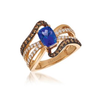 Le Vian Chocolatier Ring Blueberry Tanzanite, Chocolate Diamonds, Vanilla Diamonds set in 14K Strawberry Gold Ring Size 7 67958