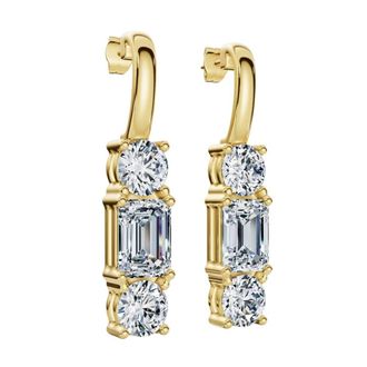 Pompeii3 6Ct Emerald & Round Cut Diamond Earrings 14k Gold Lab Grown 1 1/3 Tall