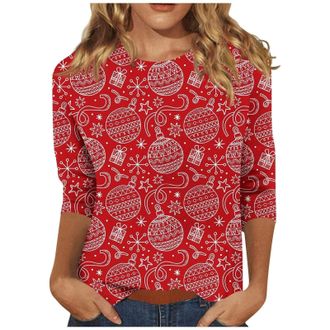 Generic Christmas Jumpers for Women UK 3/4 Sleeve Xmas Tree Printed Sweatshirt Casual Crewneck Pullover Loose Fit Christmas Blouse Tunic T Shirt Ladies Xmas S