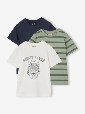 Vertbaudet 3er-Pack T-Shirts Jungen, Recycling-Baumwolle BASIC salbeigr&uuml;n