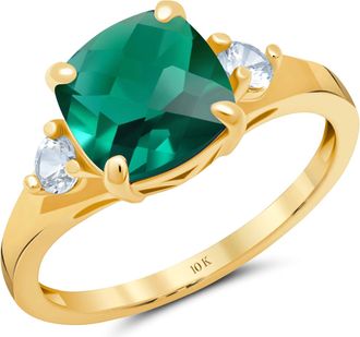 MAX + STONE 10k Yellow or White Gold Cushion Cut Gemstone Three Stone Ring