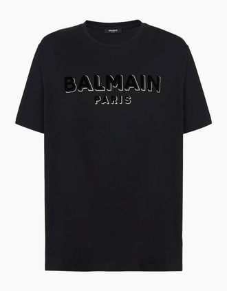 Balmain Mens Balmain Crewneck Oversized T-shirt with Velvet Logo Black - Size: 40