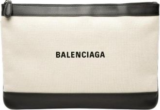 Balenciaga Pre-owned Navy Clip Clutch - Dames - Vintage Clutch - Beige - ONE Size - Leer - Vintage