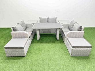 Fimous 8 Seater Patio Garden Furniture Sets with 2 Side Tables Light Grey