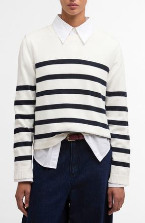 Barbour Fern Stripe Sweater in Cloud/Navy at Nordstrom, Size 12 Us