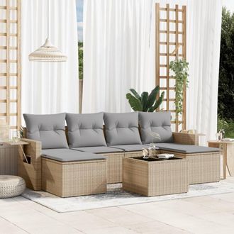 vidaXL Vidaxl - Set Sof&aacute;s De Jard&iacute;n 7 Piezas Y Cojines Rat&aacute;n Sint&eacute;tico Beige