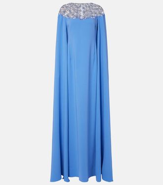 Oscar De La Renta Embellished caped silk-blend gown