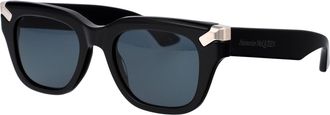 Alexander McQueen Mens Sunglasses Am0439s Black-Black-Blue Acetate Black/black/blue