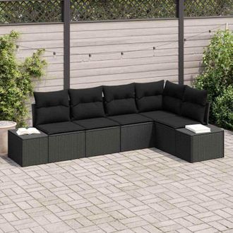 vidaXL Conjunto De Sof&aacute; De Jard&iacute;n 5 Pcs Negro Polirat&aacute;n Vidaxl