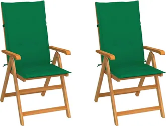 vidaXL Sillas De Jard&iacute;n 2 Uds Con Cojines Verdes Madera Maciza De Teca Vidaxl