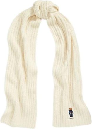 Polo Ralph Lauren Ribbed Polo Bear Sjaal - Dames - Wintersjaals - Wit - ONE Size - Wol - Accessoires