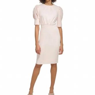 Calvin Klein Ruched Knee Length Dress In Pink