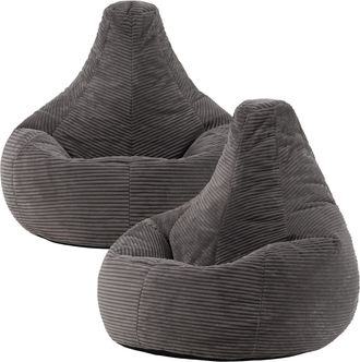 Icon Brand Dalton Cord Adult Bean Bag Chair, Set of 2 in Charcoal