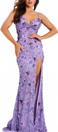 Jovani Sequin Gown With 3D Floral Appliqu&eacute; In Lilac Multi