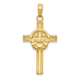 Diamond2Deal 14k Gold Polished Claddagh Cross Pendant