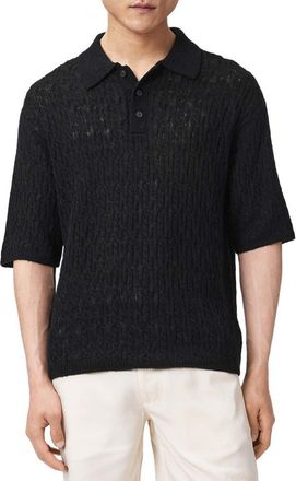 AllSaints Cyclone Textured Short Sleeve Polo in Black at Nordstrom, Size Xx-Large