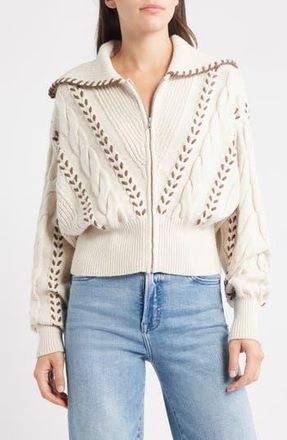 Rails Lune Whipstitch Detail Cotton Blend Bomber Sweater in Oatmeal Brown Whip Stitch at Nordstrom Rack, Size Xx-Large