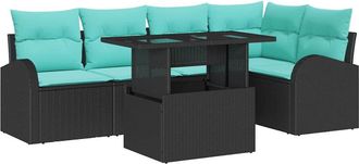 vidaXL Conjunto De Sof&aacute; De Jard&iacute;n 6 Uds. 5-n&uacute;mero De Plazas Negro Vidaxl