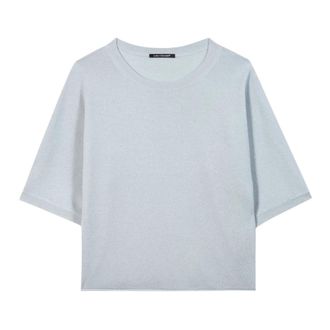 Luisa Cerano Round-neck Knitwear, female, Blue, XL, Cashmere Blend Batwing Sleeve Jumper