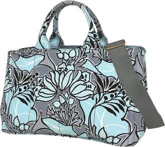 Prada Canapa Light Blue Canvas Shoulder Bag Tote Bag (Pre-Owned)