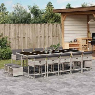 vidaXL Set Comedor Jard&iacute;n Y Cojines 15 Pzas Rat&aacute;n Sint&eacute;tico Gris Claro Vidaxl