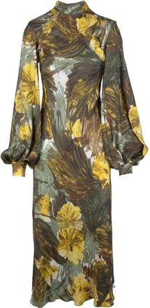 Erika Cavallini Semi Couture Multicolor Zijden Midi Jurk met Col - Dames - Casual kleedjes - Veelkleurig - XS - Kleedjes