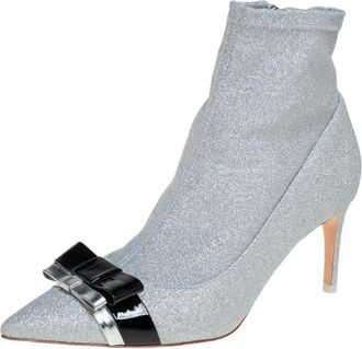 Sophia Webster Silver Glitter Fabric Andie Bow Ankle Booties