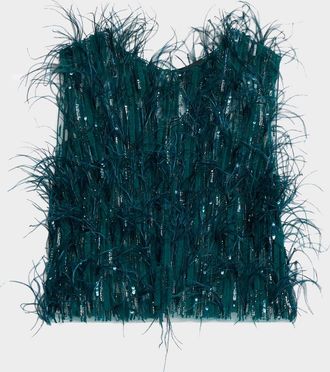 Sally Lapointe Cascading Feather Embellished Crop Tank Top