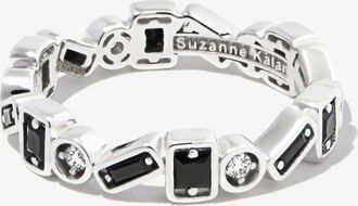 Suzanne Kalan 18kt White Gold Inlay Zigzag Sapphire Eternity Band Ring - Mens - 18kt White Gold/Black Sapphire