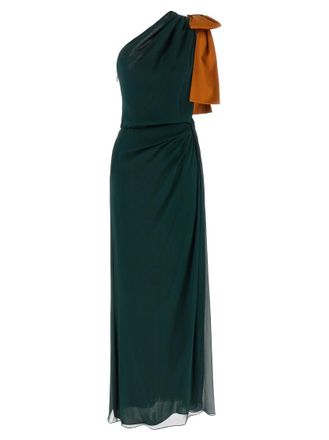 Saint Laurent Green One-shoulder Long Dress